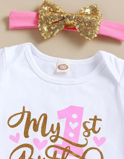 Load image into Gallery viewer, Baby Girl Birthday Cake Smash Outfit Toddler Girl My 1St Birthday Romper Tutu Skirt with Headband Clothes Set
