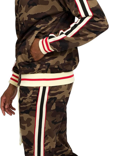 Load image into Gallery viewer, Men'S Side Stripe Zipper Jacket Drawstring Waistband Tracksuit
