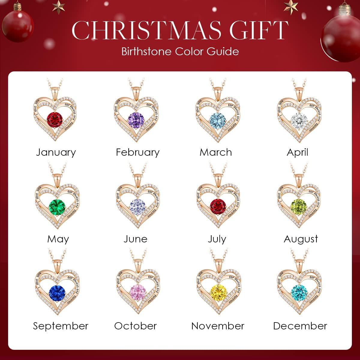 Forever Love Heart Pendant Necklaces for Women 925 Sterling Silver with Birthstone Zirconia, Birthday Christmas Jewelry Gift for Women Girls