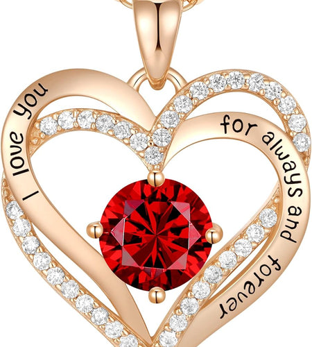 Forever Love Heart Pendant Necklaces for Women 925 Sterling Silver with Birthstone Zirconia, Birthday Christmas Jewelry Gift for Women Girls