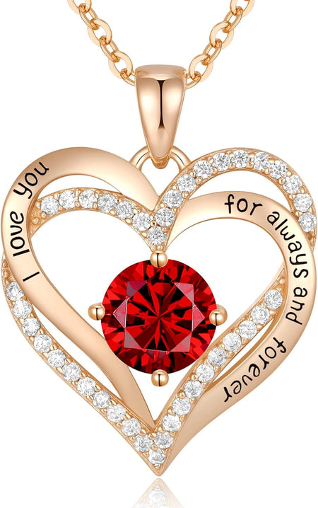 Forever Love Heart Pendant Necklaces for Women 925 Sterling Silver with Birthstone Zirconia, Birthday Christmas Jewelry Gift for Women Girls