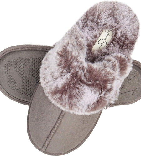 Women'S Comfy Faux Fur House Slipper Scuff Memory Foam Slip on Anti-Skid Sole