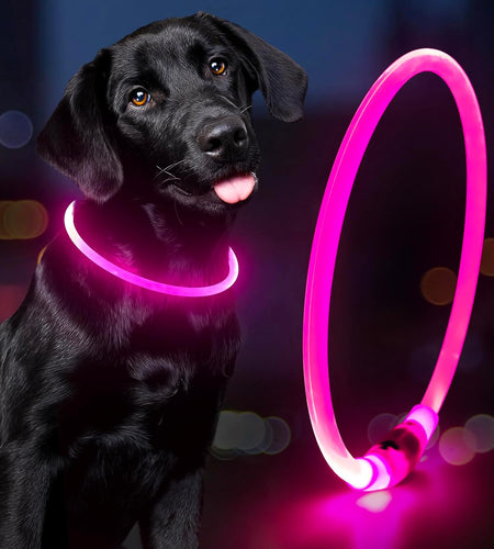 Light up Dog Collars - Waterproof LED Dog Collar, Glow in the Dark Pet Collars, TPU Cuttable Lighted Puppy Collar Lights for Small Medium Large Dogs (Pink)