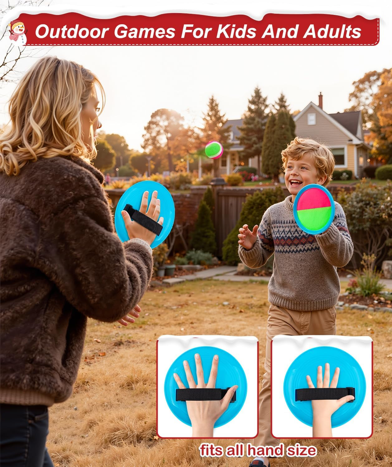 Kids Toys Toss and Catch Game Set, Ball Sports Games with 4 Paddles 4 Balls and 1 Storage Bag, Classic Outdoor Games, Beach Games, Yard Games Suitable for Kids Gift Ideal (Blue)