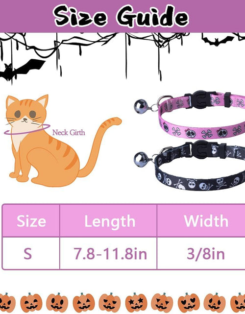 Load image into Gallery viewer, Breakaway Cat Collar with Bell Charm, 2 Packs Adjustable Kitty Collars Pink &amp; Black Skull Pattern, 7.8-11.8 In
