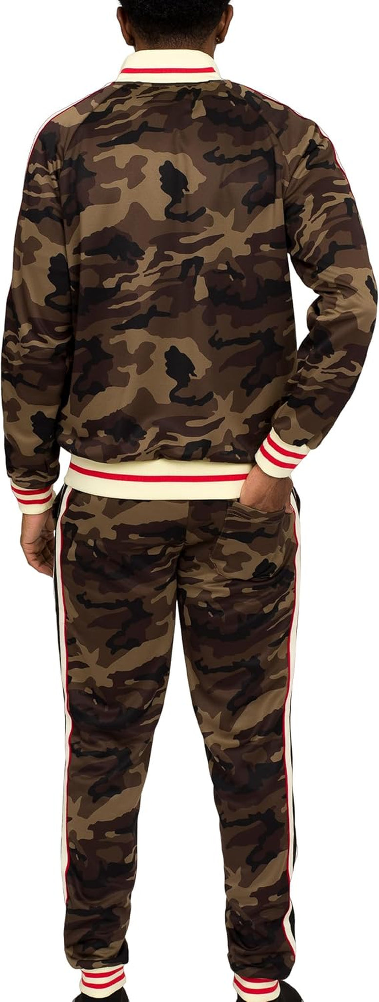 Men'S Side Stripe Zipper Jacket Drawstring Waistband Tracksuit