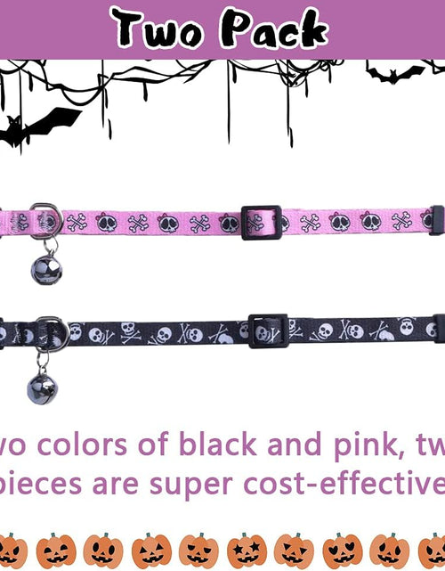 Load image into Gallery viewer, Breakaway Cat Collar with Bell Charm, 2 Packs Adjustable Kitty Collars Pink &amp; Black Skull Pattern, 7.8-11.8 In
