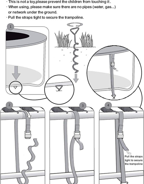 Load image into Gallery viewer, USA Trampoline Stakes Heavy Duty Trampoline Parts Corkscrew Shape Steel Stakes Anchor Kit with T Hook for Trampolines -Set of 4 Bonus 4 Strong Belt
