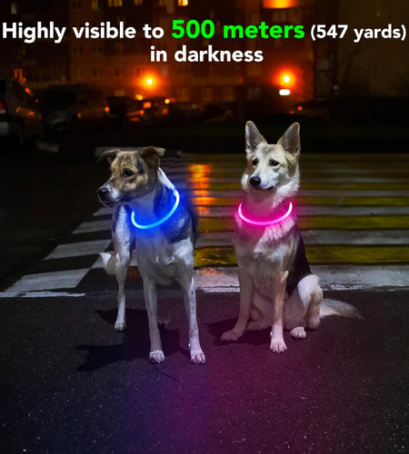 Light up Dog Collars - Waterproof LED Dog Collar, Glow in the Dark Pet Collars, TPU Cuttable Lighted Puppy Collar Lights for Small Medium Large Dogs (Pink)