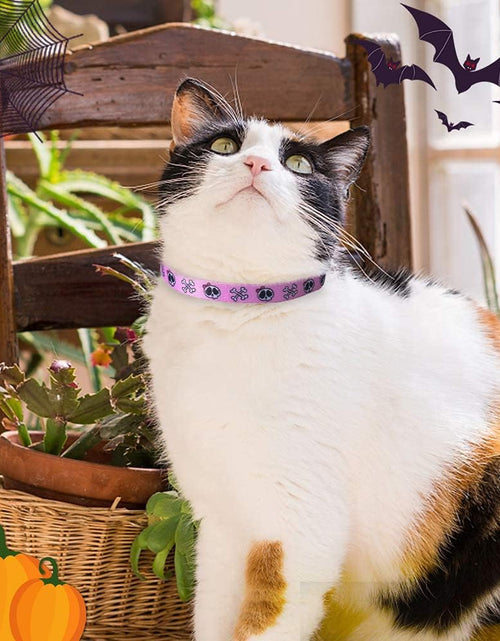 Load image into Gallery viewer, Breakaway Cat Collar with Bell Charm, 2 Packs Adjustable Kitty Collars Pink &amp; Black Skull Pattern, 7.8-11.8 In
