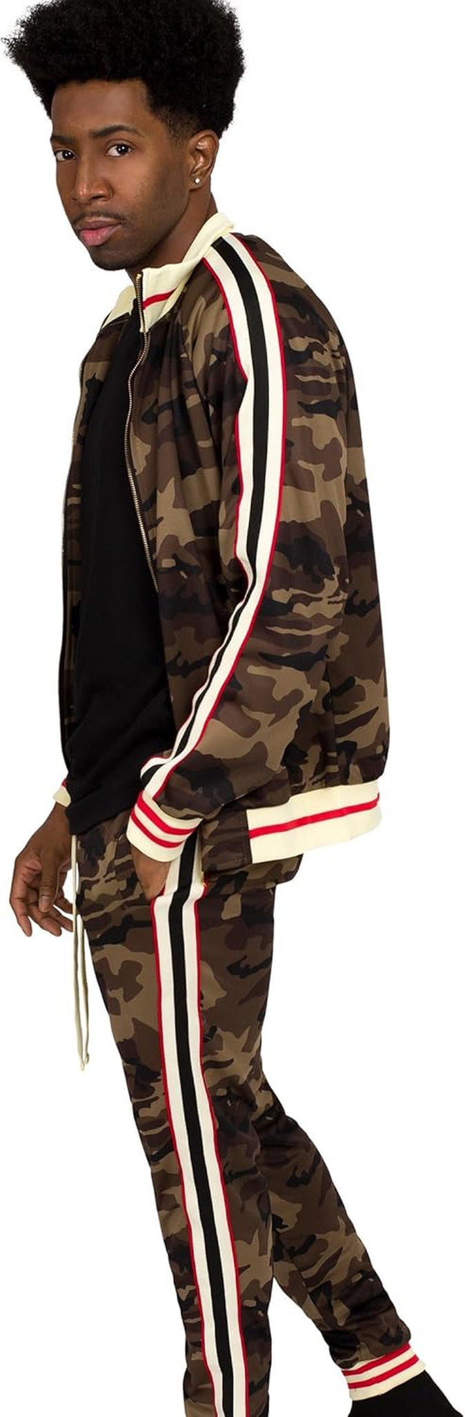 Men'S Side Stripe Zipper Jacket Drawstring Waistband Tracksuit